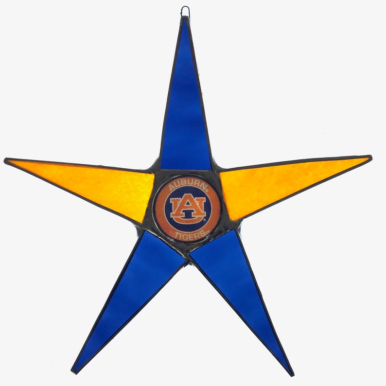 Team Star 9.5 inch art glass star with Team logo lacquered under glass cabochon center image 10