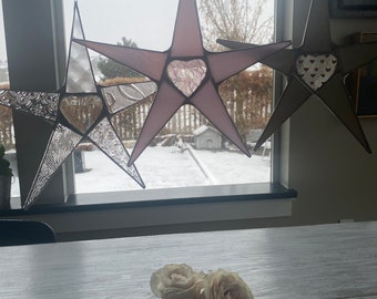 Beveled Heart Star- choice of pink, clear or gray- 10.5 inches