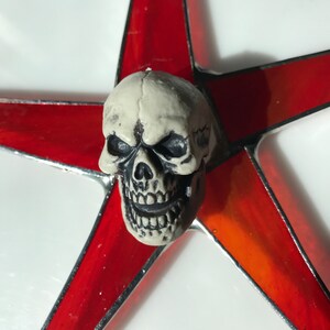 Shrunken Skull Art Glass Star: Deep Orange Halloween Decor (11 inch)