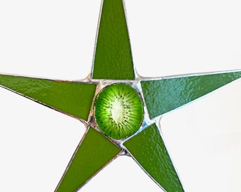 Kiwi Star- 10 inch art glass star with glass kiwi center