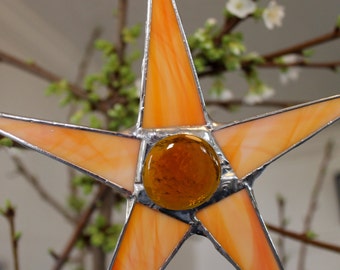 Orange Creamsicle Swirl - stained glass star 9.5 inches cream and tangerine colored glass