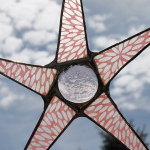 Pink Mum -stained glass star, 9 inches, lacquered paper and glass star