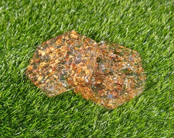 Brons- en blauwgoudkleurige zeshoekige dobbelstenenlade, DnD-dobbelsteenhouder