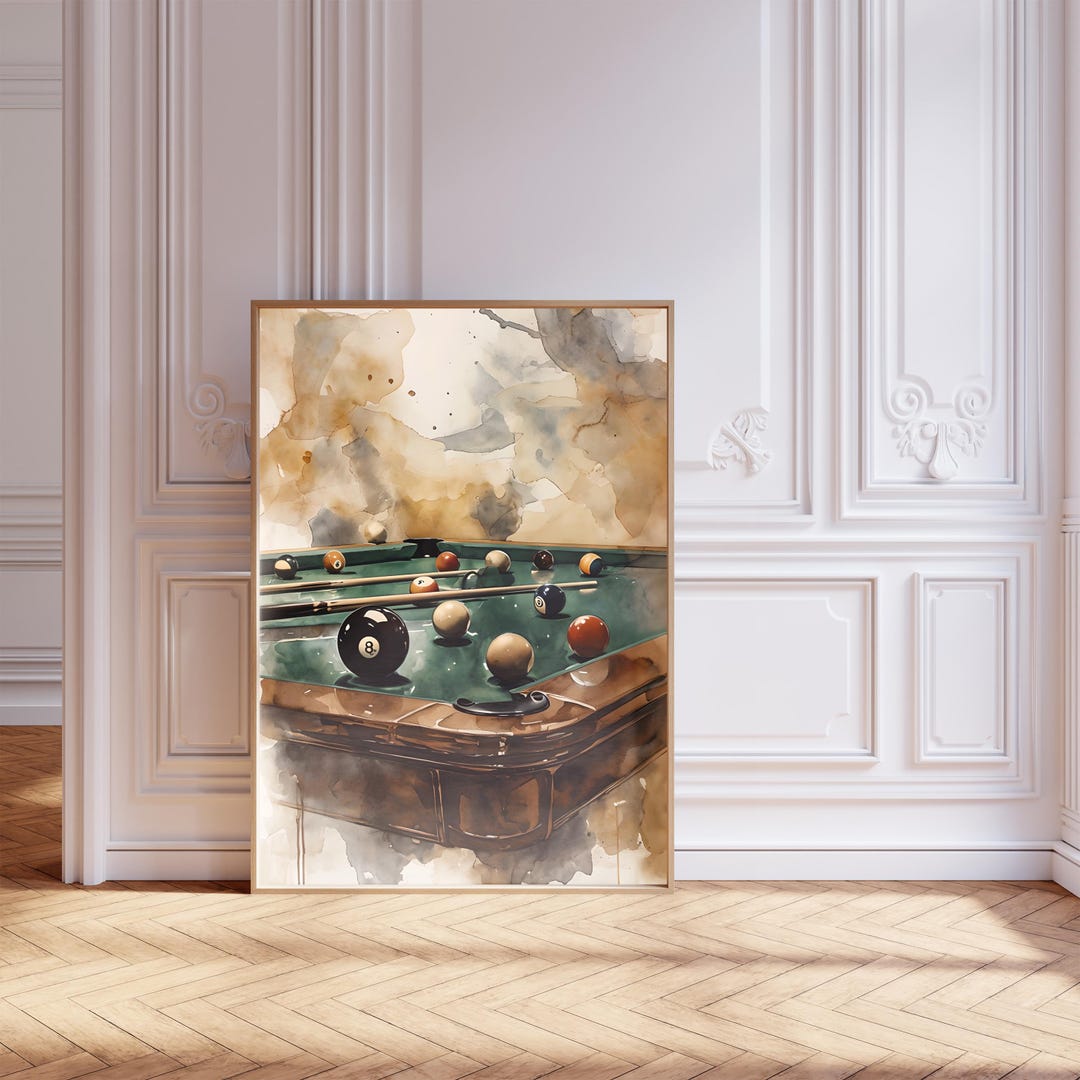 Vintage Billiards Wall Art Print – Pool Table Watercolor Digital ...
