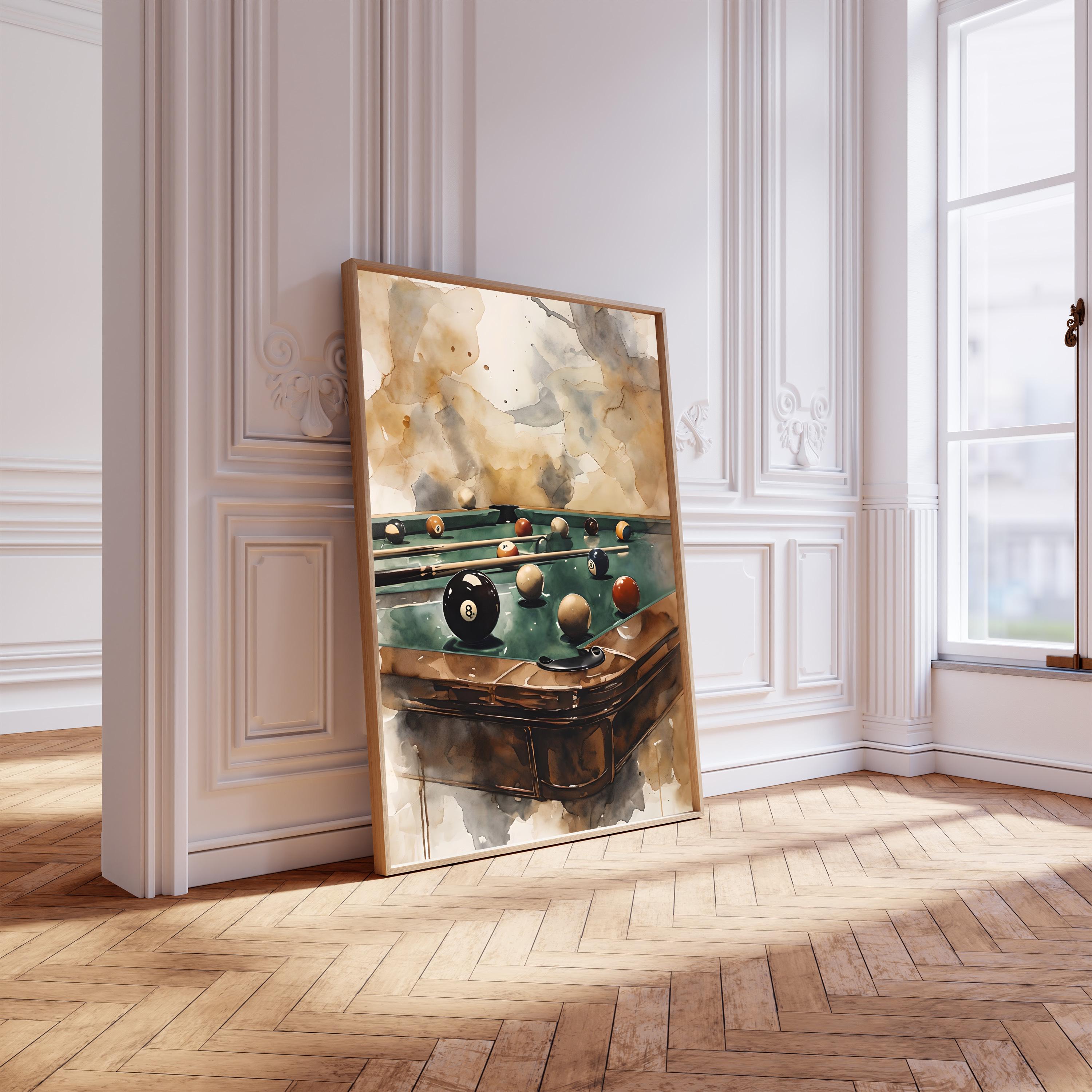 Vintage Billiards Wall Art Print – Pool Table Watercolor Digital ...