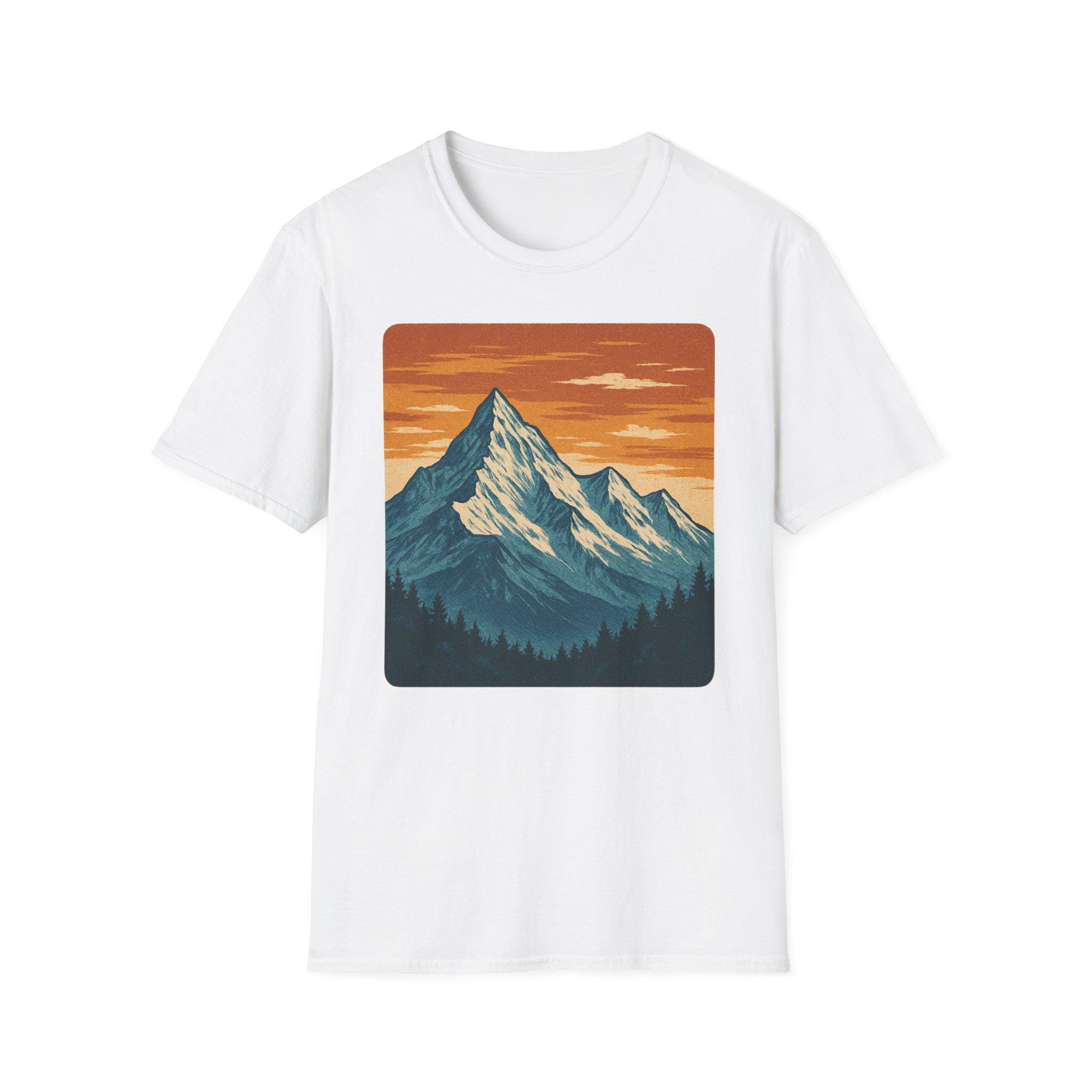 Unisex printed t-shirt Mountain Landscape Painting, Nature Art, Mountain Scene Decor, Home Decor, Perfect Gift, Scenic Wall Art