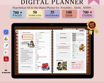 Agenda digital todo en uno 2026: hipervínculos, más de 50 plantillas, más de 100 portadas, más de 300 pegatinas, Goodnotes, Adobe, Penly, XODO