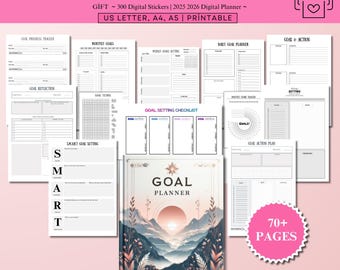 Paquete de planificación de objetivos / Más de 70 páginas imprimibles, rastreador digital (A4, A5, Carta EE. UU.)