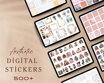 Pegatinas estéticas para planificadores digitales / Más de 500 pegatinas PNG precortadas (descarga digital)