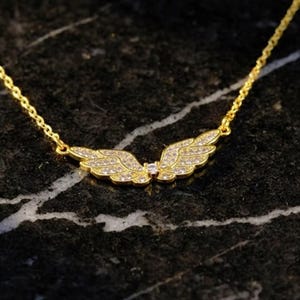 Sierlijke hanger met engelenvleugel, gouden vleugelketting, 925 sterlingzilveren engelenvleugels bedelketting, herdenkingsketting, sympathiecadeau voor haar