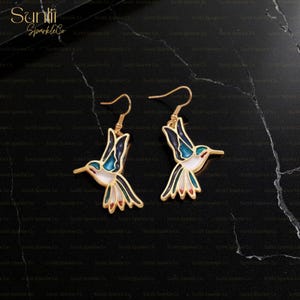 Vintage Hummingbird Dangle Earrings,  Boho Bird Jewelry Gift For Her, Unique Bird Earrings Gift, Birds Earring, Silver Bird Jewelry