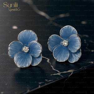 Floral Orchid Earrings, Real Flower Orchid Earrings, Moth Orchid Earrings For Women, Blue Flower Stud Earrings Gift For Her