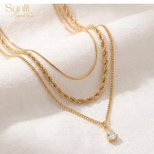 Layered Rope Chain Necklace Gold Drop Pendant Necklace Women Twisted Chain Necklace Set Boho Stacked Jewelry Birthday Gift Her