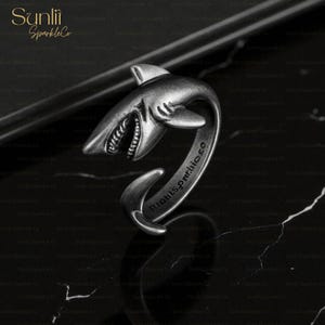 Silver Shark Ring, Adjustable Fish Ring,  Fish Jewelry For Women, Ocean Fish Jewelry, Women Statement Fish Ring Gift For Her