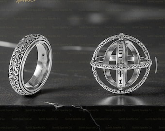 Anillo y colgante astronómicos, regalo de joyería astronómica, collar de esfera astronómica, regalo de joyería celestial unisex