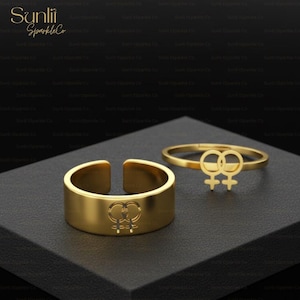 Gold Lesbian Ring, Stainless Steel Adjustable Knuckle Ring, Feminist EqualityJewelry, Venus Symbols Rings, Female symbol Ring
