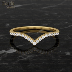 Rose Gold Chevron Ring, Cubic Zirconia V Stacking Band