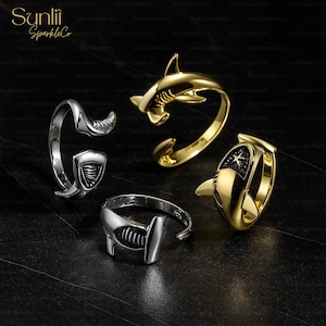 Gold Fish Ring, Adjustable Shark Ring, Unisex Animal Ring, Shark Statement Jewelry, Silver Fish Ring, Fish Ring Gift For Her