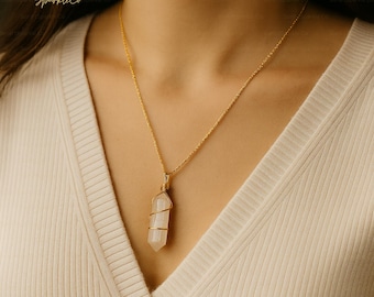 Collar hexagonal de cuarzo, collar con colgante de cuarzo cristalino, joyería de piedras preciosas, regalos de cumpleaños para mujeres, regalo para cualquier ocasión.