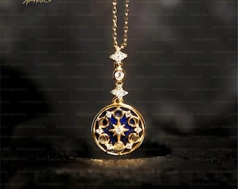 Collar de luna astronómica, colgante científico, regalo para ella, colgante celestial espacial dorado, joyería espacial unisex.