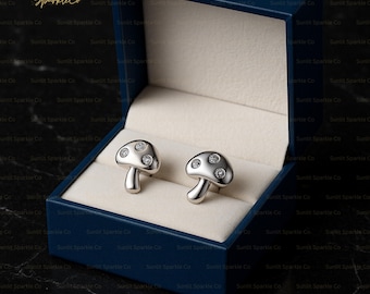 Sterling Silver Mushroom Stud Earrings: Whimsical Nature Jewelry