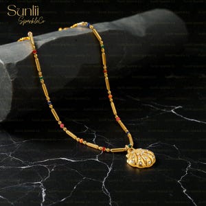 Muschel Anhänger Halskette, Gold Strand Schmuck, natürliche Muschel Anhänger Halskette, Puka Muschel Halskette Strand Schmuck Geschenk für sie,