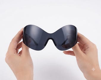 Futuristic Wrap Sunglasses, Y2K Silver Mirror Rave Shades, Oversized Sunglasses, Rave Accessories