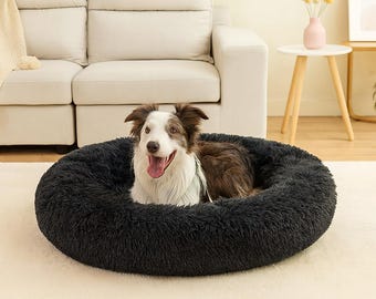 Orthopedisch rond pluche huisdierbed en kattenbed met antislipbodem, huisdierbed, gezellig hondenbed, warm en zacht bed voor katten en honden, cadeaus voor hond