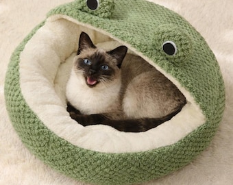 Kattenmand Frog, Cozy Kitten Cave, wasbaar huisdierbed voor kleine honden