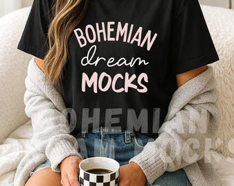 Boho Black Comfort Colors 1717 Shirt Mockup (Digital Download)