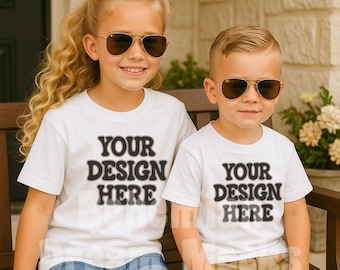 Kids T-shirt Mock-up | Brother Sister Shirt Mockup | Bella Canvas 3001Y T-shirt Mock