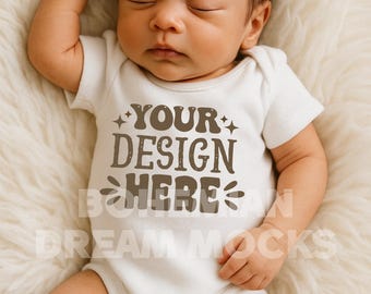 Newborn White Bodysuit Mockup | Baby Bodysuit on Real Baby | Infant Apparel Photo | High Quality Blank Newborn Template | Baby POD