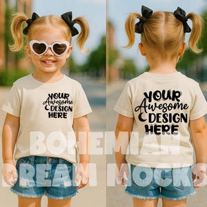 Kids Front and Back Shirt Mockup | Kids Bella Canvas Natural 3001T Mockup | Toddler Model Mockup | Both Sided Mockup | Kids Back Mockup