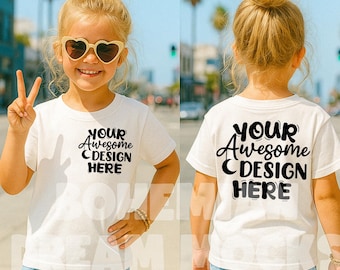 Kids Front and Back White Shirt Mockup |  Kids Bella Canvas 3001Y Mockup | Trendy Kids Mockups | Both Sided Mockup | Kids Back Mockup | JPG