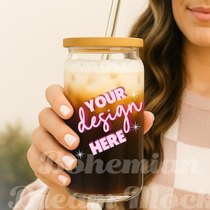 Glass Can Mockup | Libbey Glass Mockup | Beer Can Glass Mockup | Boho Glass Can Mockup | Tumbler Lifestyle Mockup | Boho Aesthetic Glass Can