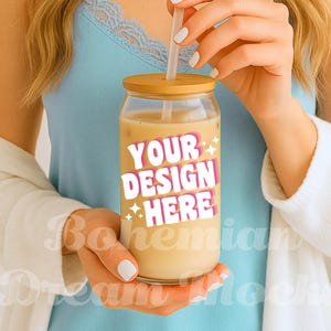 Libbey Glass Can Mockup | 16 oz Tumbler Product Photo | Beer Can Glass Coffee Mockup | Boho Glass Can Mockup | Sipper Glass Mockup