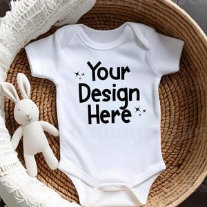 White Baby Bodysuit Mockup | Flat Lay Bodysuit Mockup | 4400 White Mockup | Rabbit Skins Minimal Bodysuit Mockup