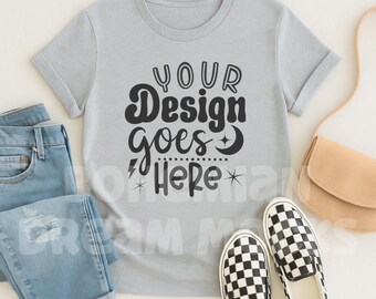 Heather Gray T-shirt Mockup |  Athletic Heather Shirt Mockup | Flat Lay Grey TShirt Mockup | Simple Minimal Unisex Mock-up