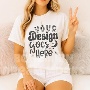 C1717 White Comfort Colors Shirt Mockup | 1717 White T-shirt Mockup | Cozy Boho Shirt Mock-up | Girly Tee Mockup