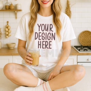 Bella Canvas 3001 White T-Shirt Mockup | White Shirt Mockup | 3001 Bella Canvas |  Model White T-Shirt | Bella Canvas White T-Shirt Template
