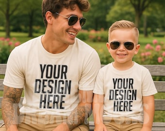 Daddy and Me T-Shirt Mockup | Bella Canvas Natural 3001 Shirt Mockup | Vater Sohn Mockup | Vatertags-Mockups | Papa und Kind Mockup