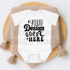 Rabbit Skins 4400 White Infant Bodysuit Mockup | Baby Boy or Girl White Bodysuit Mock-up | 4424 Infant Mockup | POD White Flat Lay Mock-up