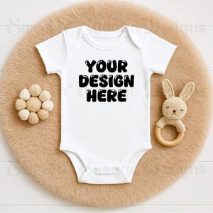 White Baby Bodysuit Mockup | Flat Lay Simple Bodysuit Mockup | Rabbit Skins 4400 White Mockup | 4400 Boho Flat Lay Mockup