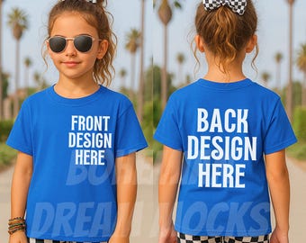 Kids Front and Back Royal Shirt Mockup |  Girls Bella Canvas 3001Y Mockup | Trendy Kids Mockups | Both Sided Mockup | Kids Back Mockup | JPG