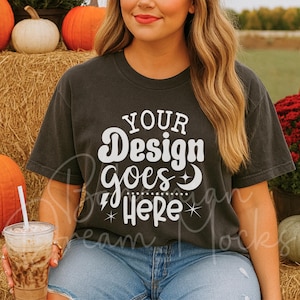 Comfort Colors C1717 Pepper Shirt Mockup |  Fall T-shirt Mockup | Pumpkin Patch Mockup |  Halloween Midsize Model Mockup | Pepper Tee Mockup