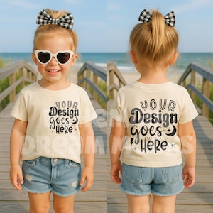 Kids Front and Back Natural Shirt Mockup | Kids Bella Canvas 3001T Mockup | Trendy Kids Mockups | Both Sided Mockup | Kids Back Mockup