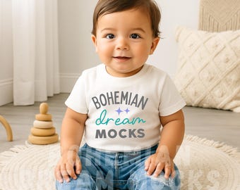 Rabbit Skins 3322 Infant T-shirt Mockup, Baby Shirt Mockup, Baby Boy Boho Mockup, White Baby Tshirt Mock-up, Cute Fall Infant Boho Mockup