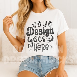 3001 White Shirt Mockup | Bella Canvas White T-shirt Mockup | Boho Cozy Shirt Mock-up