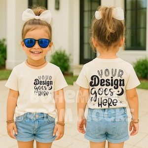 Kids Front and Back Natural Shirt Mockup | Kids Bella Canvas 3001T Mockup | Trendy Kids Mockups | Two Sided Mockup | Kids Back Mockup