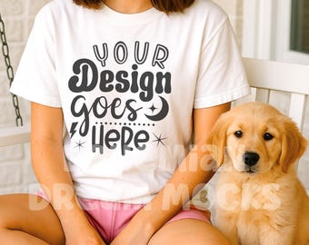 Comfort Colors 1717 Mockup Bianco / Mockup Maglietta per Cane / Mockup Maglietta per Cucciolo / Mockup T-shirt per Stampa su Richiesta Maglietta Bianca 1717 per Mamma di Cane